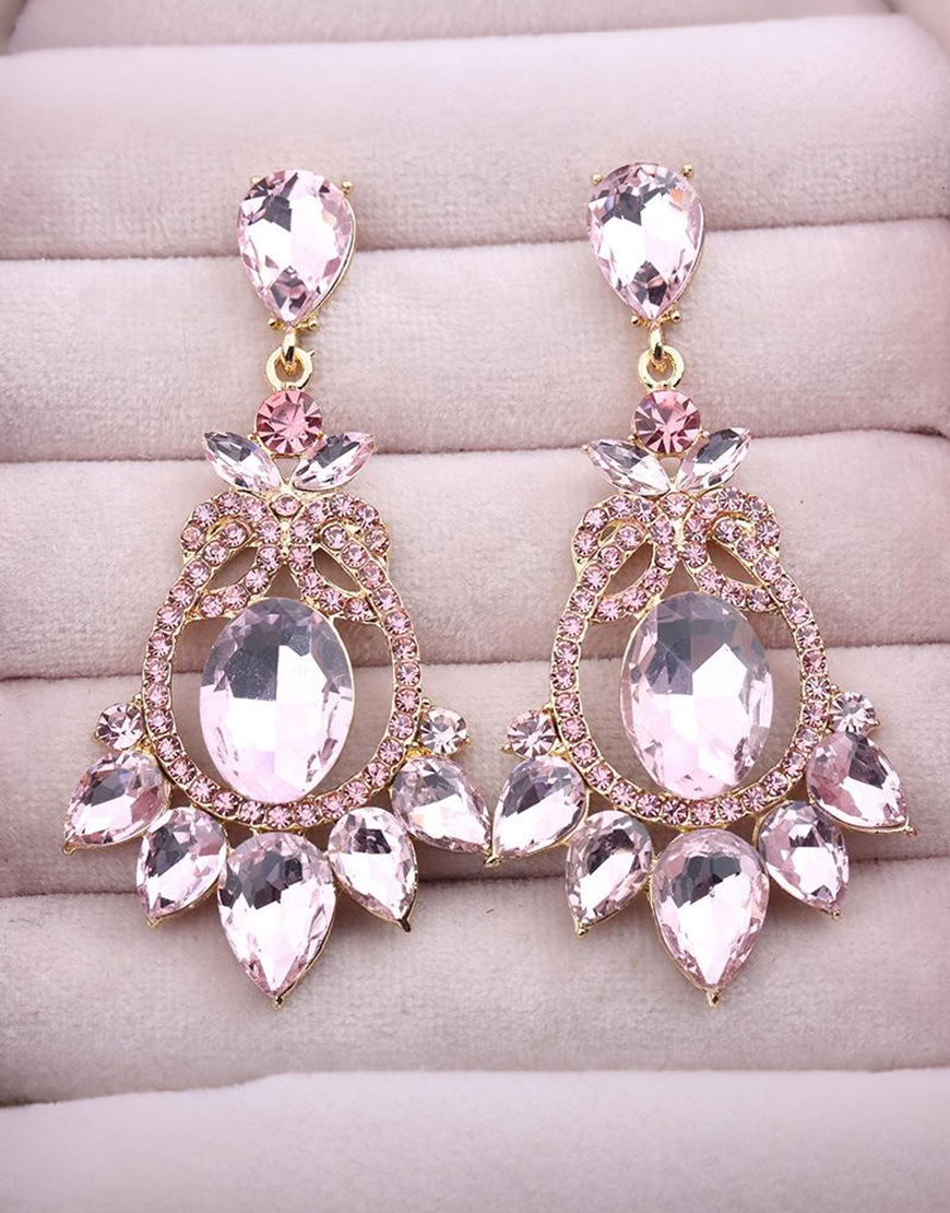 Sparkly Golden Vintage Party Drop Earrings with Rhinestones