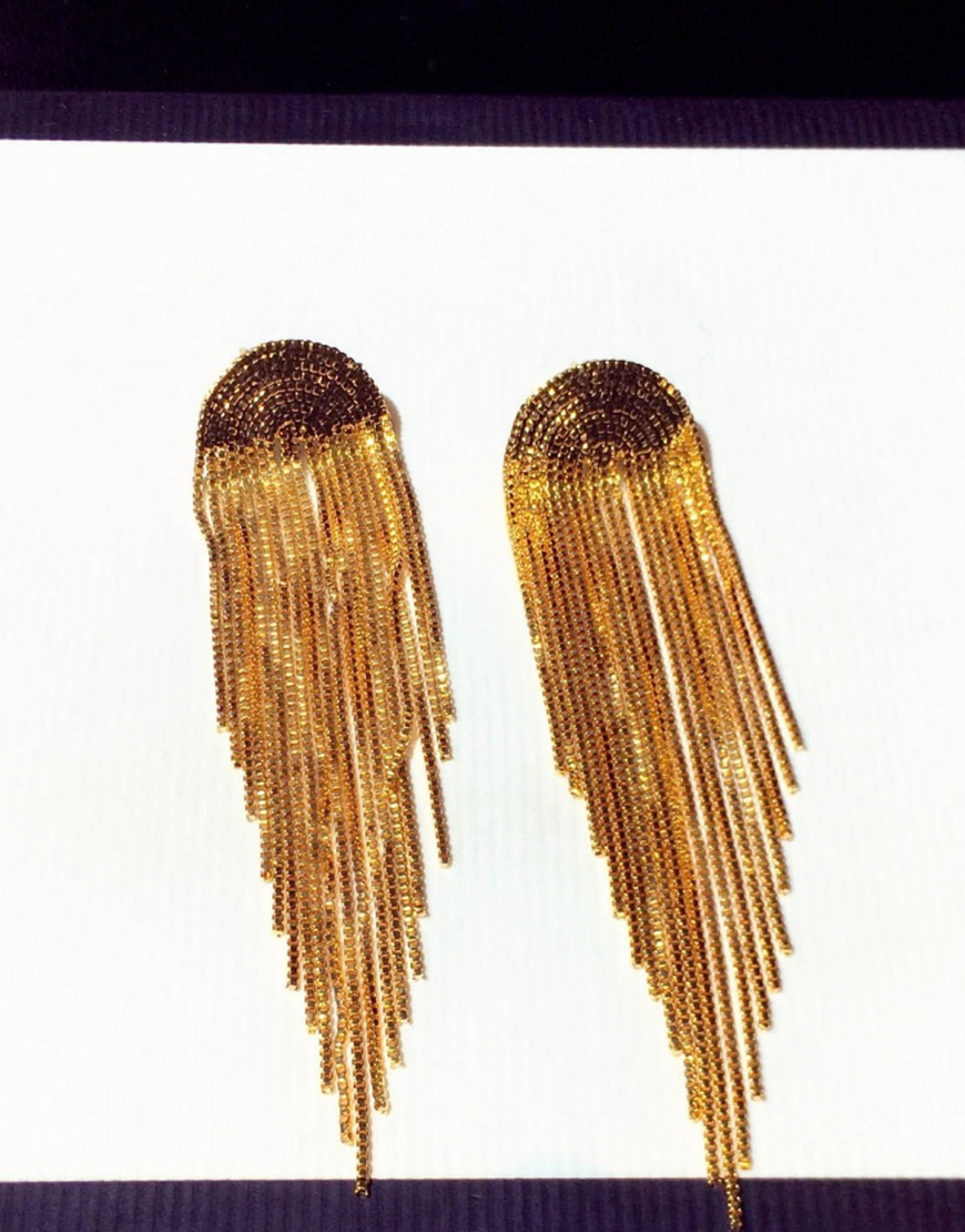 Sparkly Golden Prom Drop Earrings with Fringes