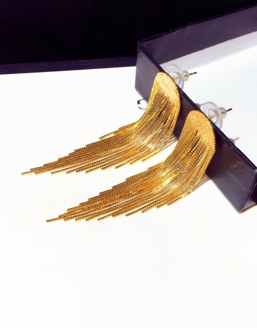 Sparkly Golden Prom Drop Earrings with Fringes