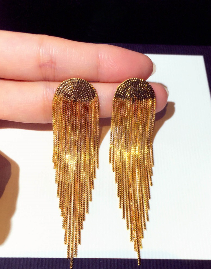Sparkly Golden Prom Drop Earrings with Fringes