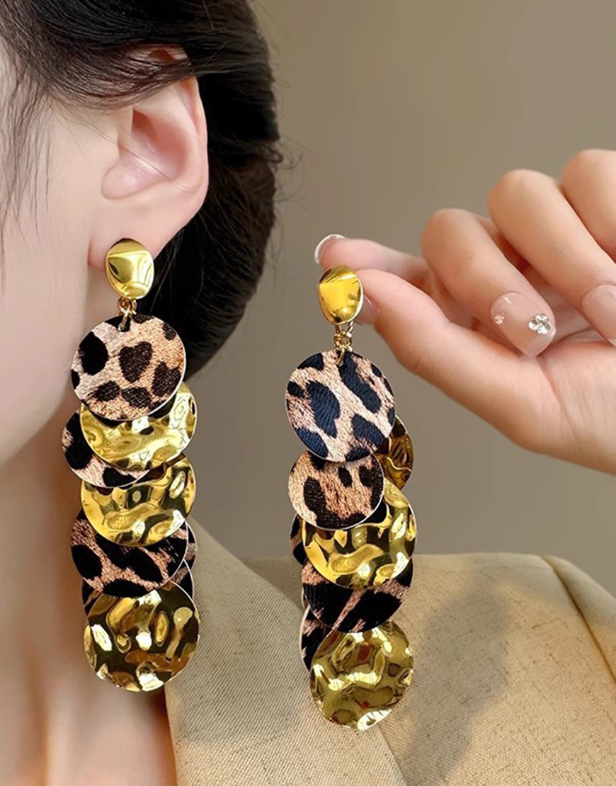 Fashion Golden Print Prom Drop Earrings with Leopard 