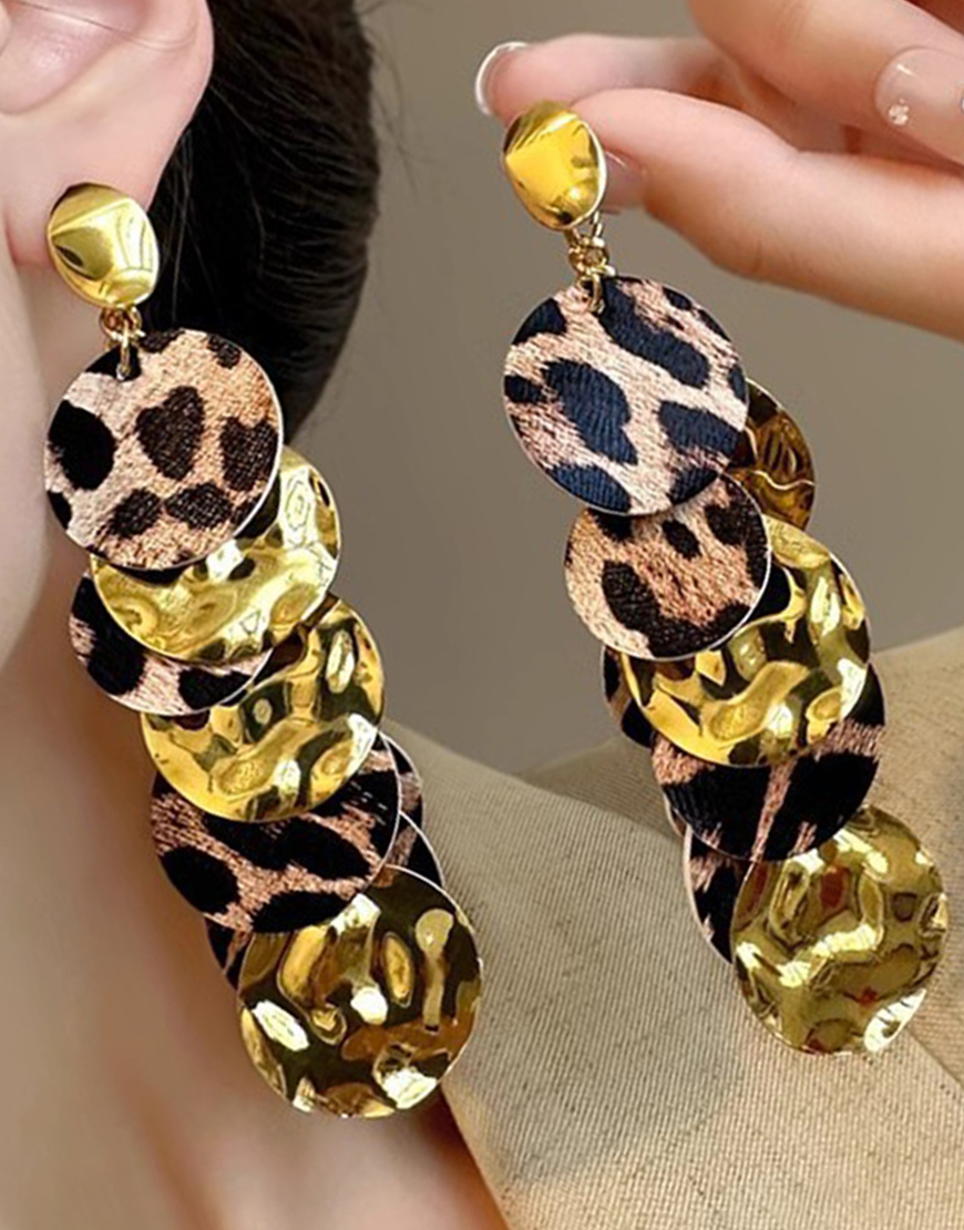 Fashion Golden Print Prom Drop Earrings with Leopard 