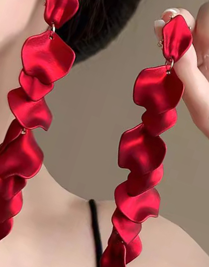 Fashion Red Prom Petal Layered Drop Earrings