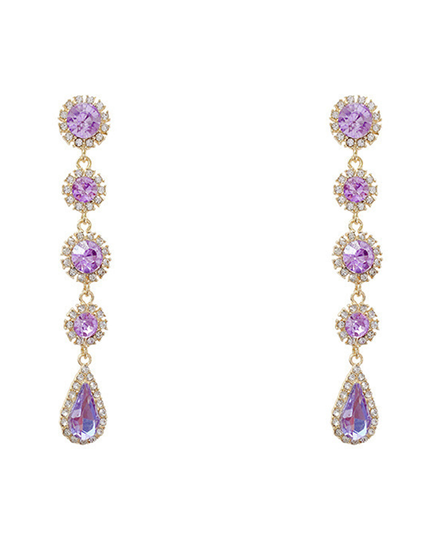 Sparkly Purple Prom Drop Long Earrings with Rhinestones