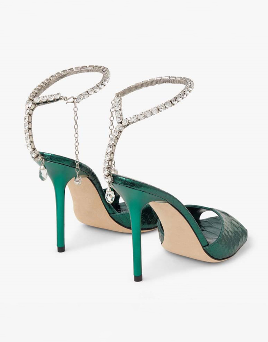 Sparkly Dark Green Stilettos Prom High Heels with Rhinestones