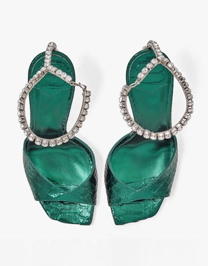 Sparkly Dark Green Stilettos Prom High Heels with Rhinestones