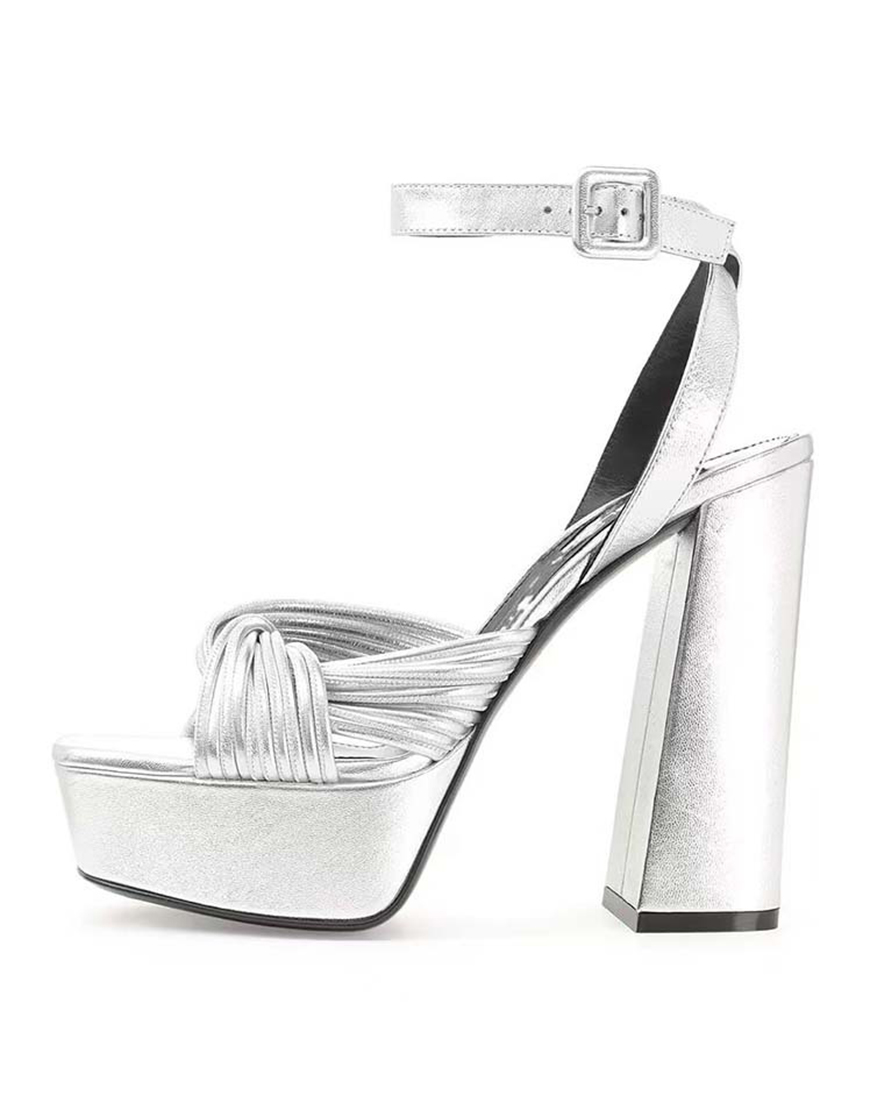 Silver Chunky Prom Open Toe High Heels