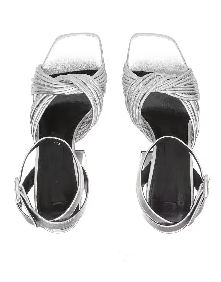 Silver Chunky Prom Open Toe High Heels