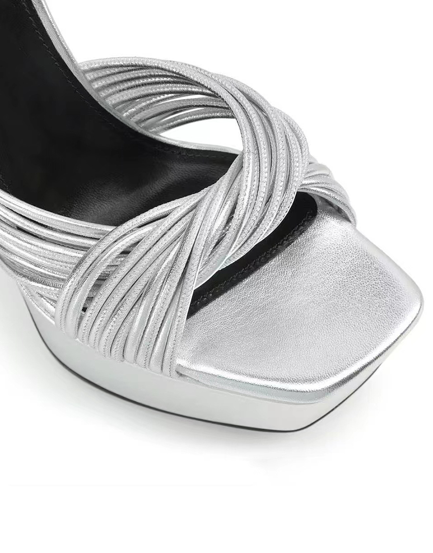 Silver Chunky Prom Open Toe High Heels