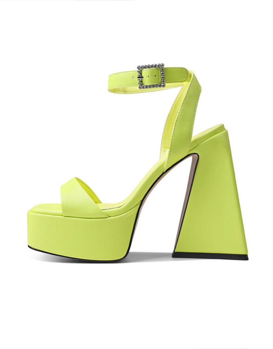 Green Prom Chunky Open Toe High Heels