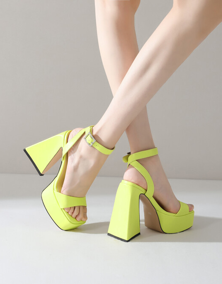 Green Prom Chunky Open Toe High Heels