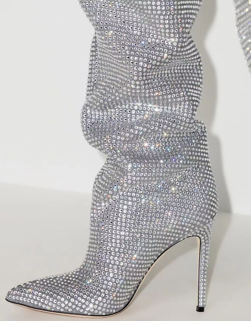 Sparkly Black Sequin Stilettos Prom Thigh Boots