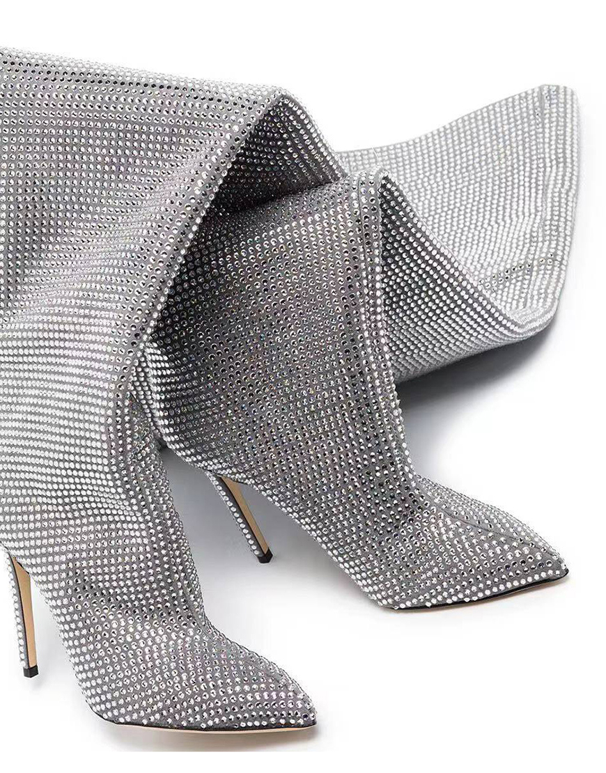 Sparkly Black Sequin Stilettos Prom Thigh Boots