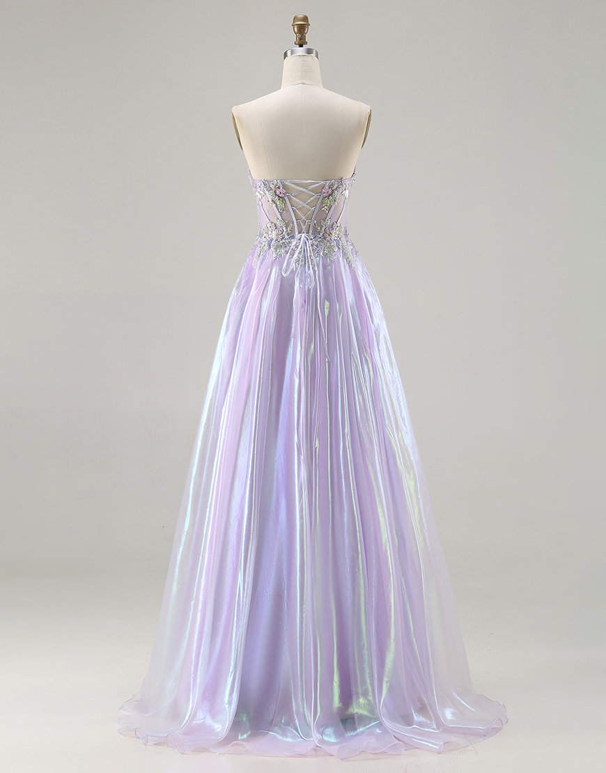 Sparkly Purple Corset Sweetheart Long A Line Prom Dress with Appliques