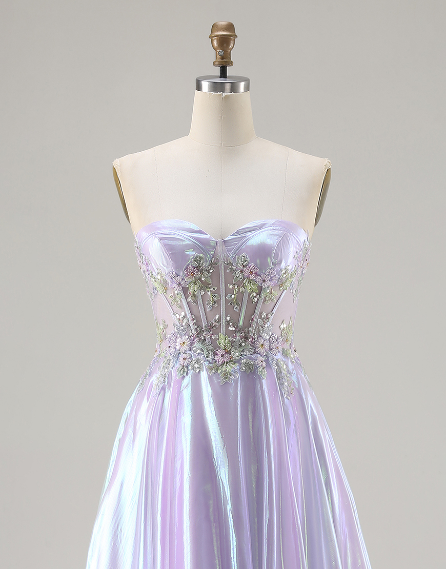 Sparkly Purple Corset Sweetheart Long A Line Prom Dress with Appliques