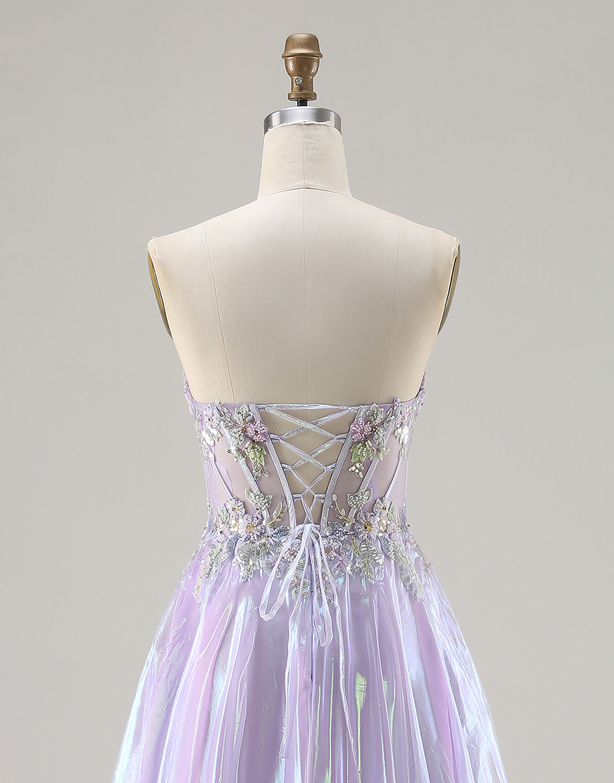 Sparkly Purple Corset Sweetheart Long A Line Prom Dress with Appliques