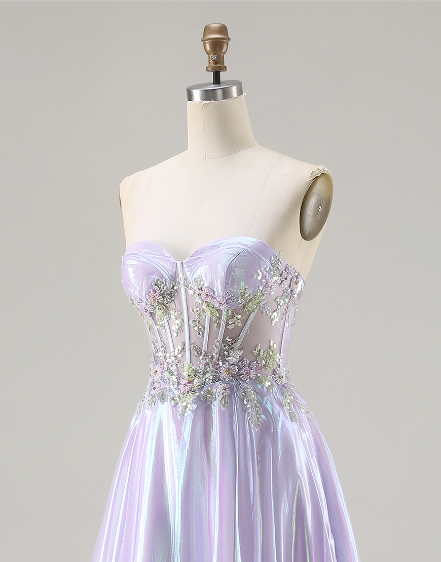Sparkly Purple Corset Sweetheart Long A Line Prom Dress with Appliques