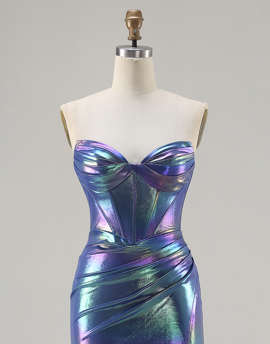 Sparkly Navy Corset Sweetheart Long Mermaid Prom Dress with Slit