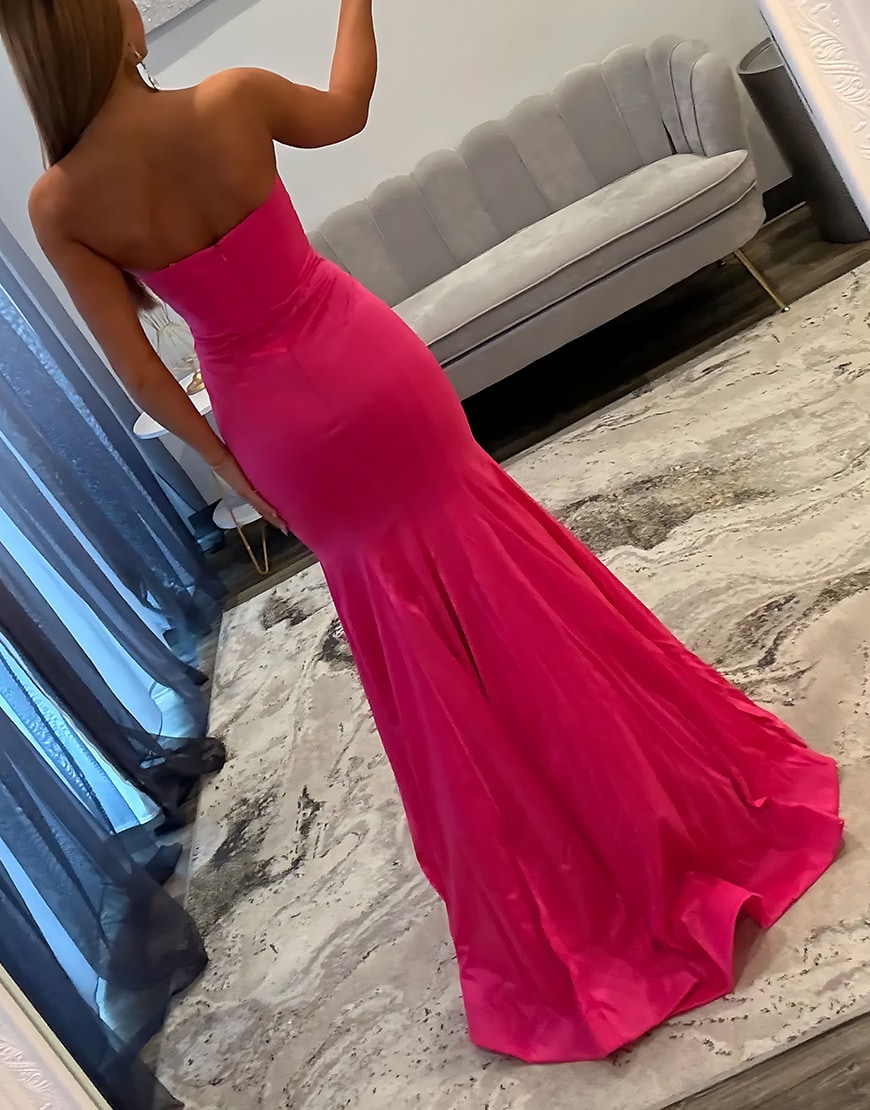 Sparkly Fuchsia Mermaid Strapless Long Prom Dress with Bows
