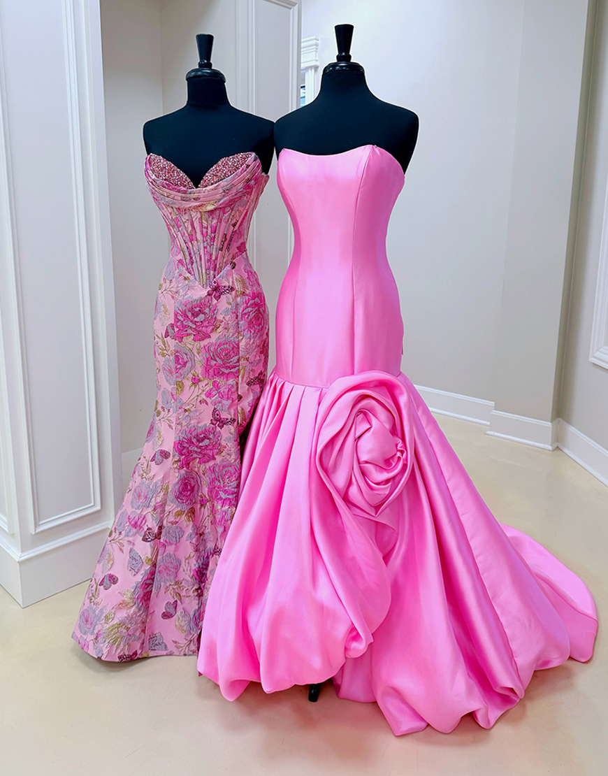 Sparkly Blush Corset Jacquard Long Mermaid Prom Dress with Slit