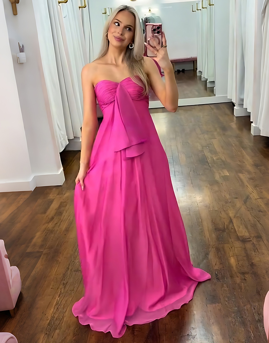 Simple Yellow Chiffon Sweetheart Long Prom Dress with Sash