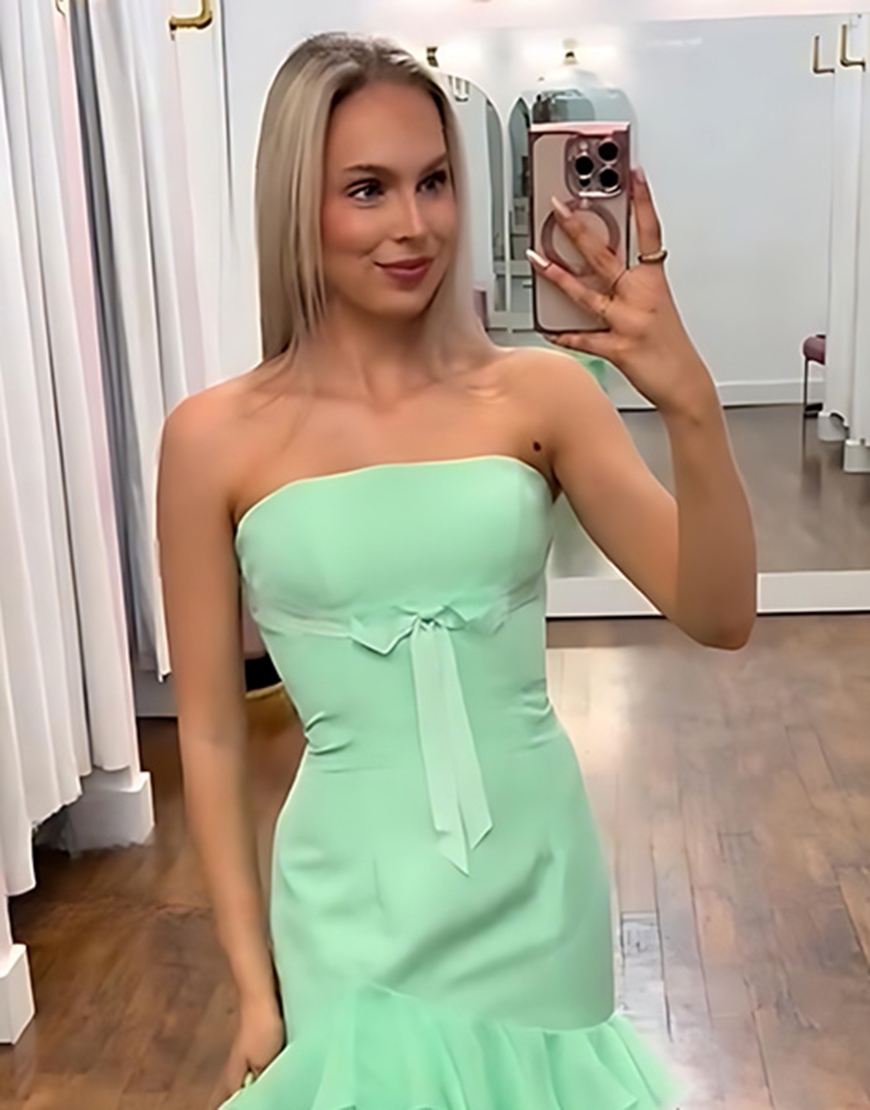 Green Tiered Ruffled Chiffon Long Mermaid Prom Dress with Slit