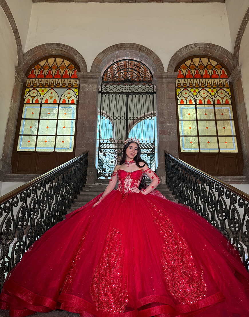 Sparkly Red Corset Organza Princess Ball Gown Long Quinceanera Dress with Beading