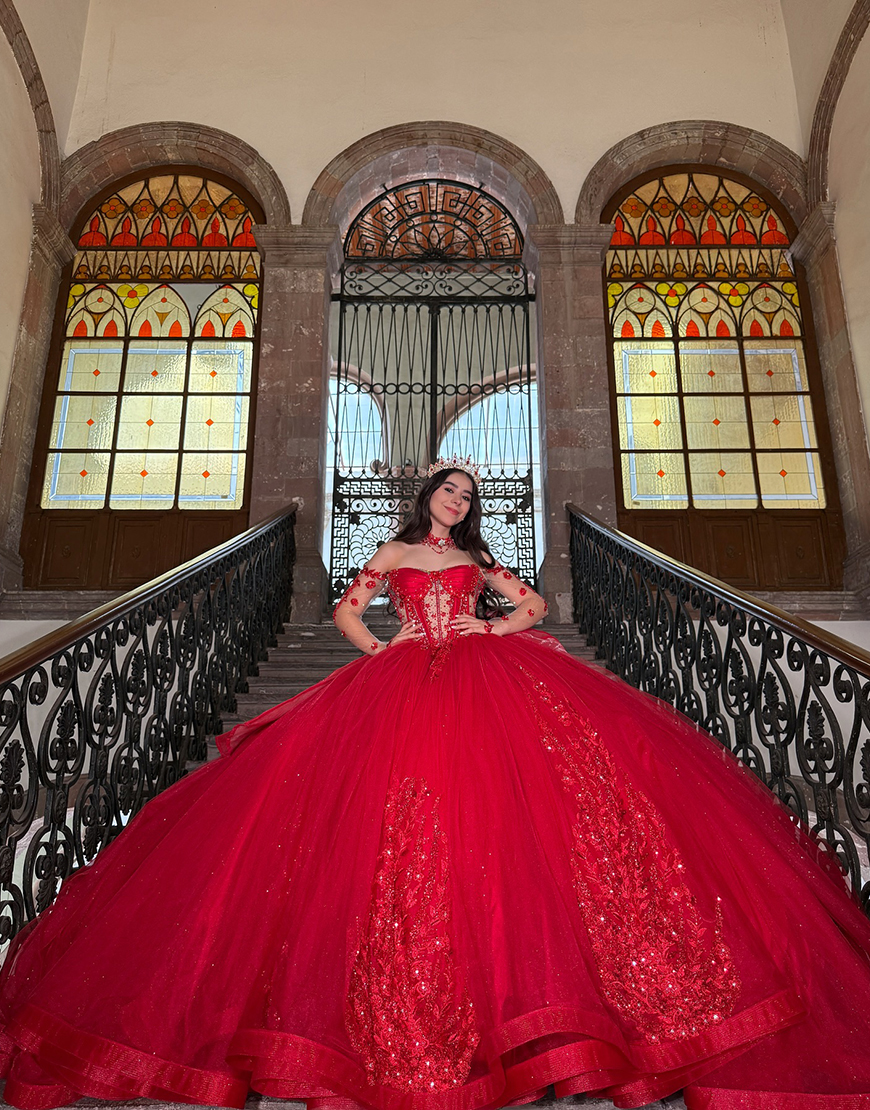 Sparkly Red Corset Organza Princess Ball Gown Long Quinceanera Dress with Beading