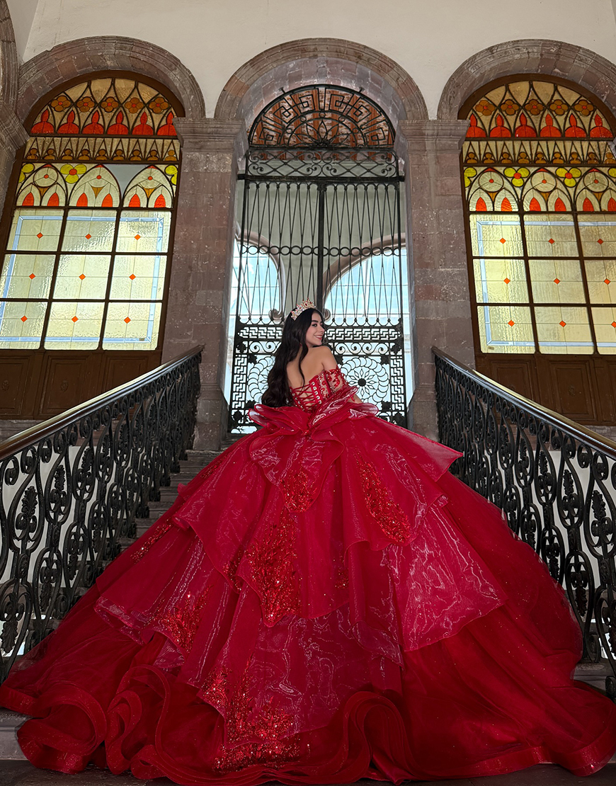 Sparkly Red Corset Organza Princess Ball Gown Long Quinceanera Dress with Beading