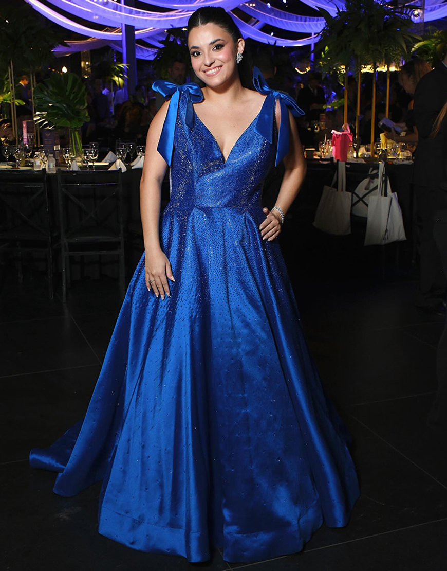 Sparkly Royal Blue Satin V-Neck Beaded Long Prom Dress with Bows
