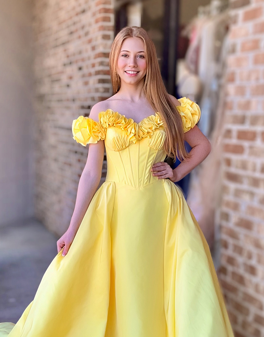 Yellow Mermaid Corset Off the Shoulder Long Prom Dress with Cape
