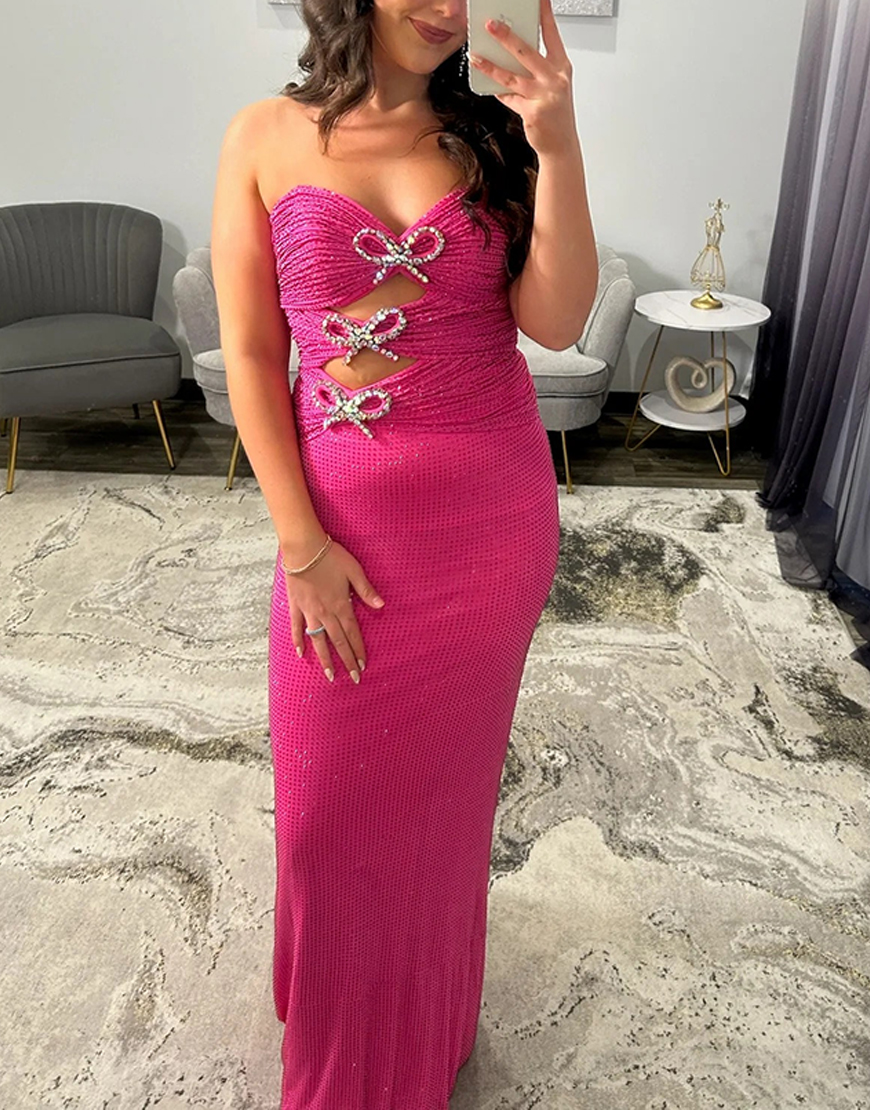 Sparkly Black Beaded Cut Out Mermaid Long Prom Dress with Bows