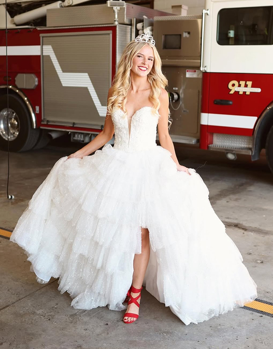 Sparkly Light Blue Ruffled Corset Ball Gown Long Prom Dress with Beading