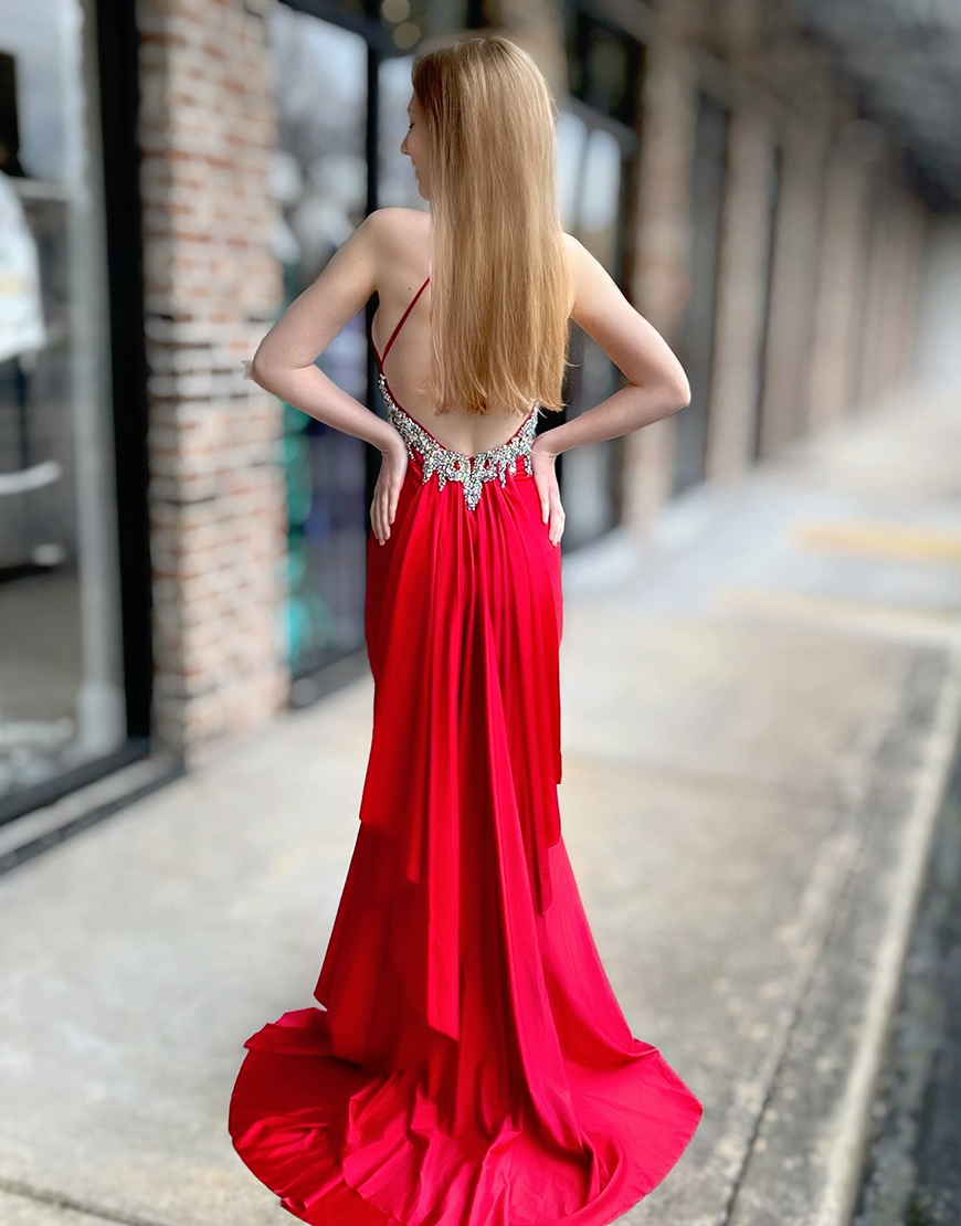 Red Mermaid Halter Satin Long Prom Dress with Cape