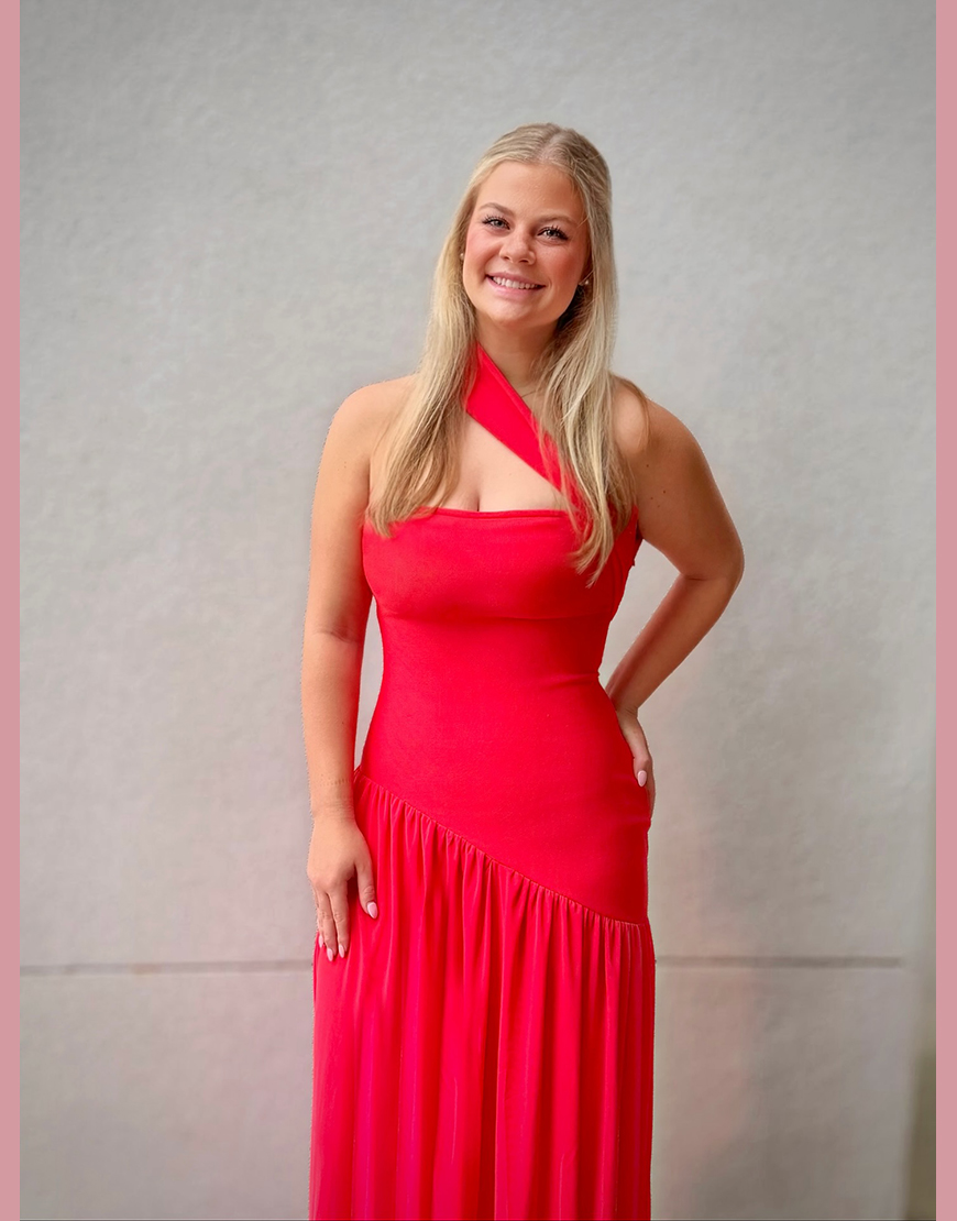 Simple Red Sheath One Shoulder Long Prom Dress