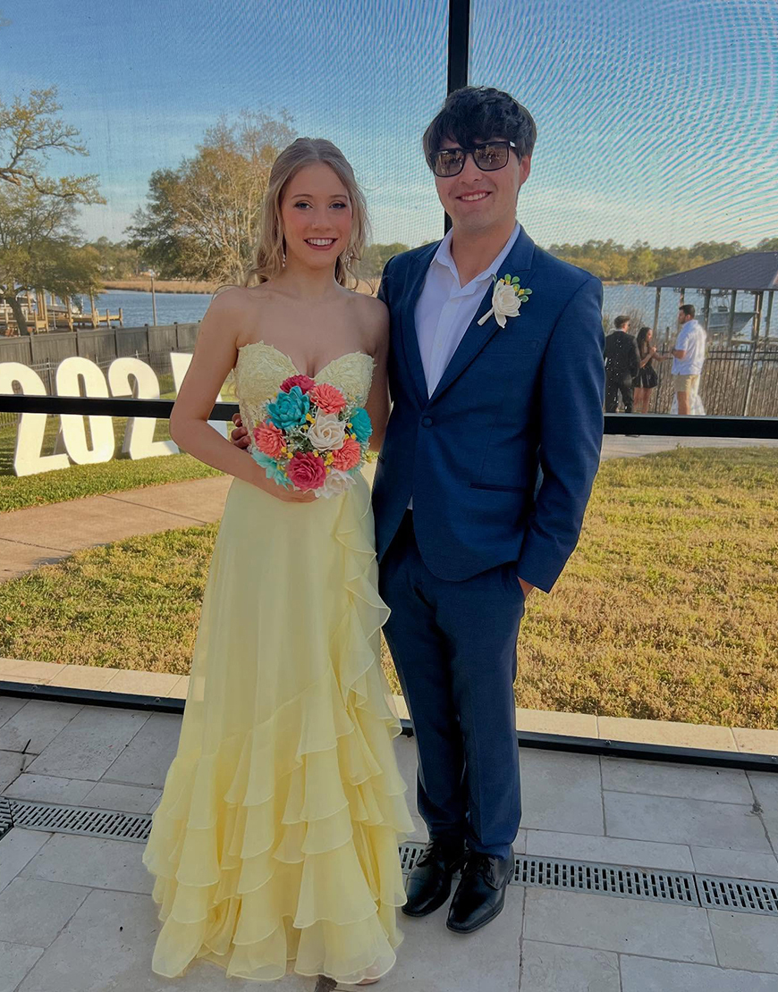 Yellow Sweetheart Corset Tiered Chiffon Long Prom Dress with Ruffles