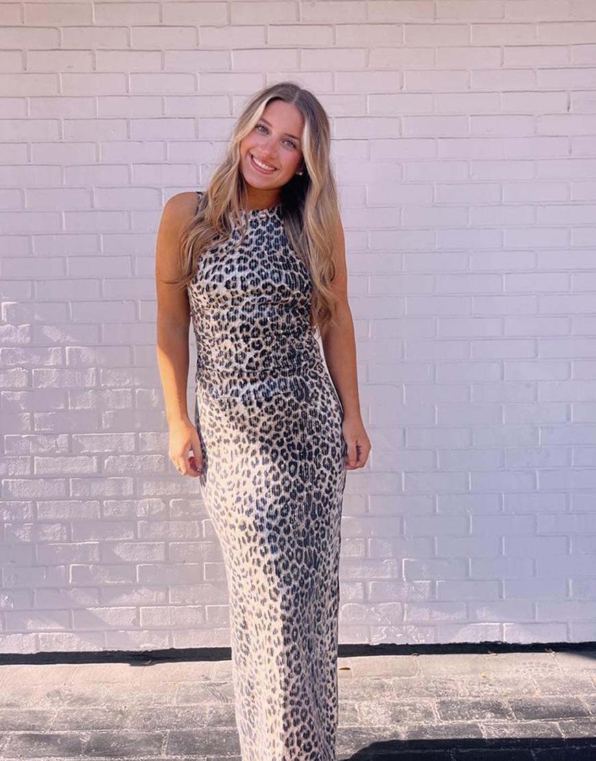 Sparkly Brown Leopard Beaded Mermaid Long Prom Dress