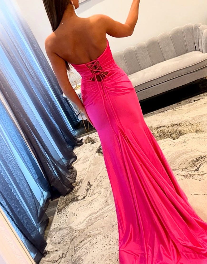 Fuchsia Keyhole Mermaid Satin Long Prom Dress with Slit