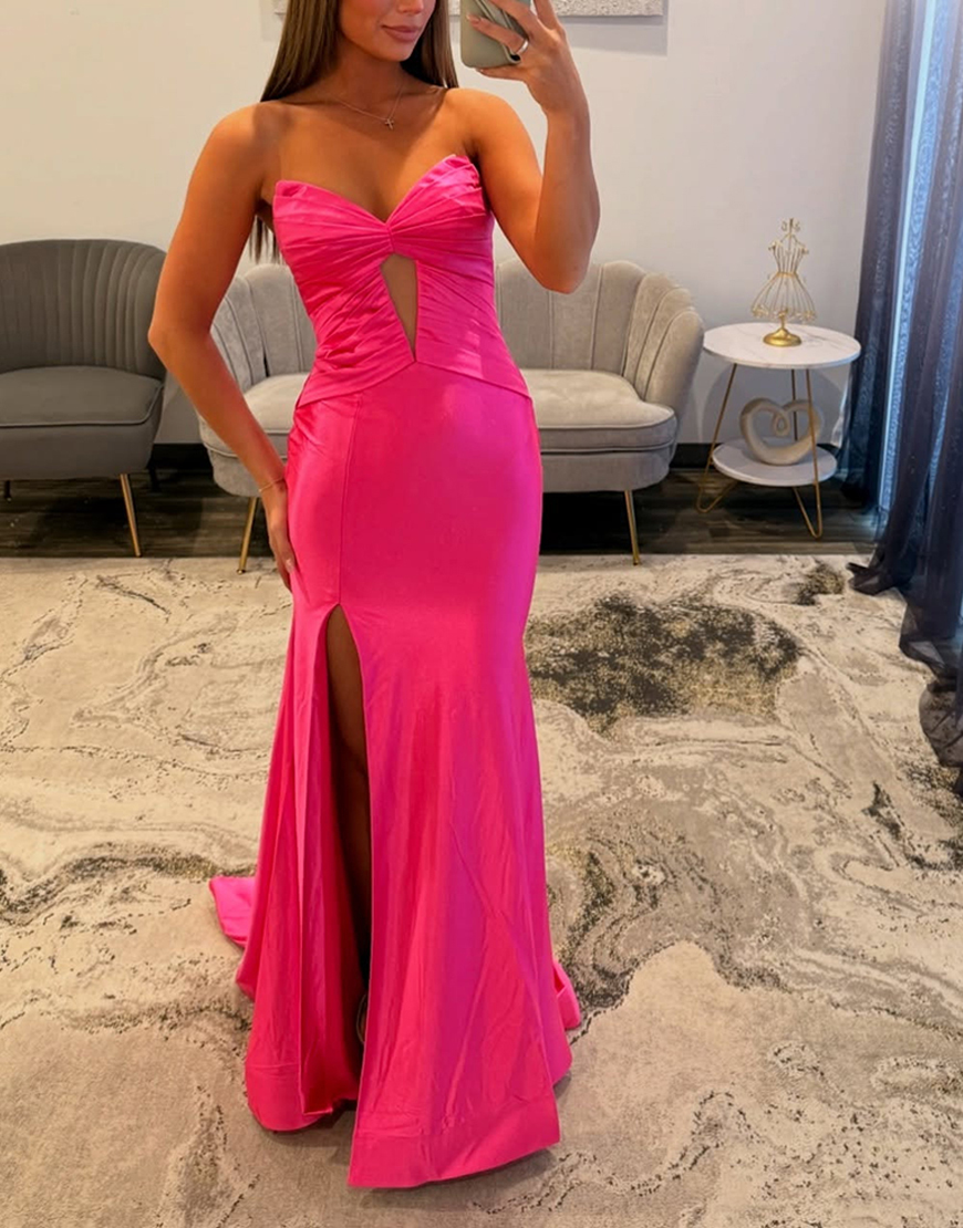 Fuchsia Keyhole Mermaid Satin Long Prom Dress with Slit