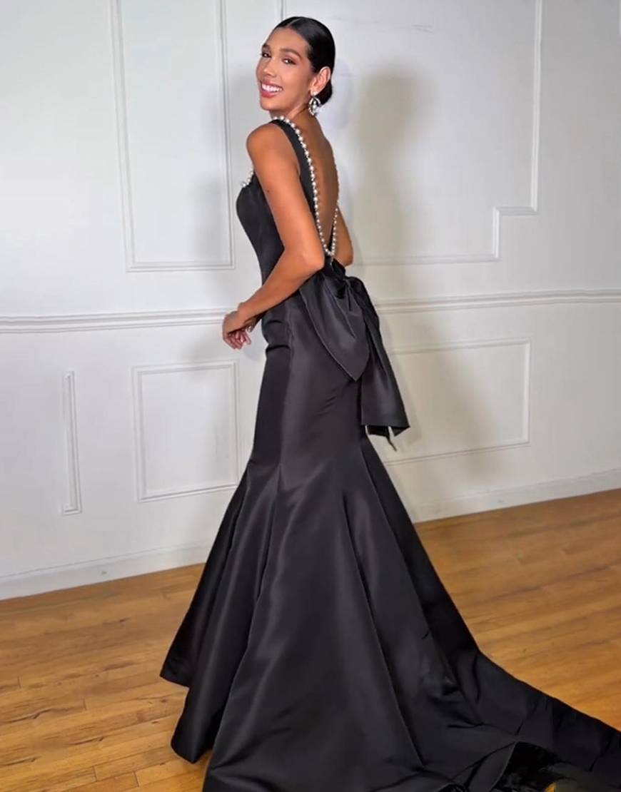 Sparkly Pink Mermaid Corset Long Prom Dress with Bow