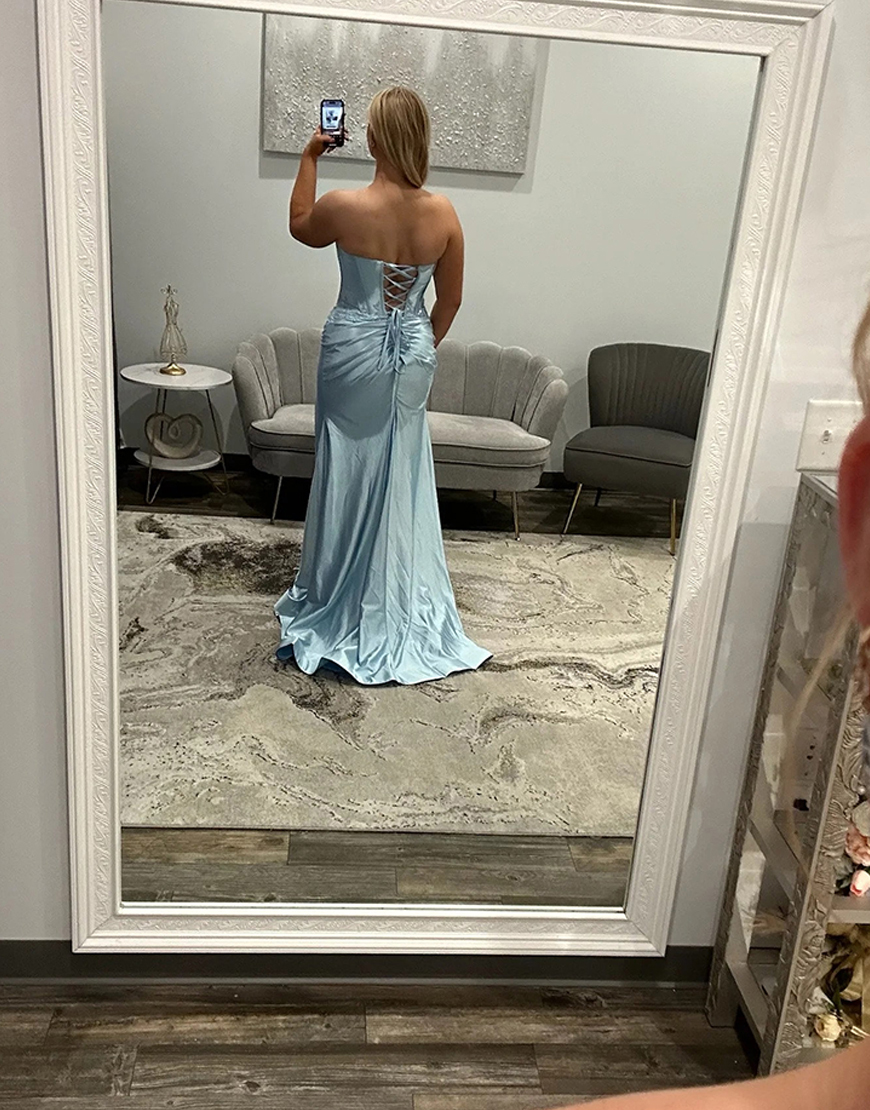 Black Satin Corset Sweetheart Mermaid Long Prom Dress with Slit