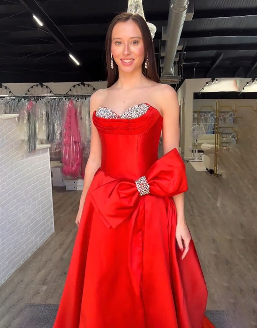 Lilac Sparkly Beading A Line Sweetheart Long Prom Dress with Bow