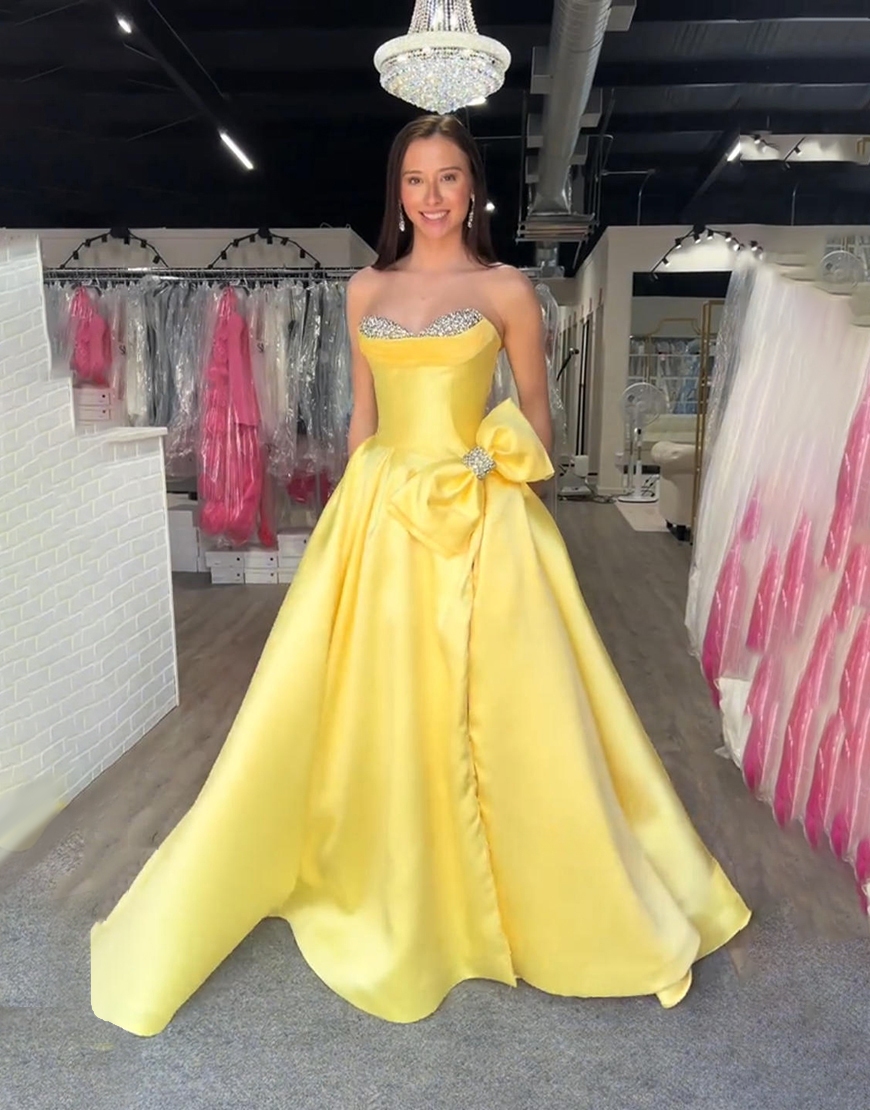 Lilac Sparkly Beading A Line Sweetheart Long Prom Dress with Bow