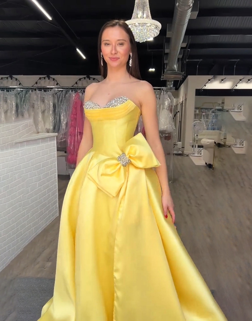 Lilac Sparkly Beading A Line Sweetheart Long Prom Dress with Bow