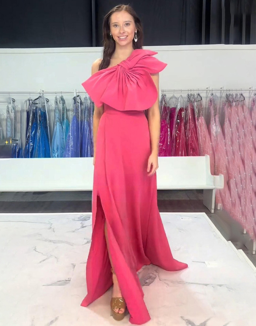 Fuchsia One Shoulder A Line Long Prom Dress with Slit