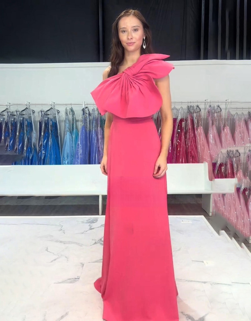 Fuchsia One Shoulder A Line Long Prom Dress with Slit