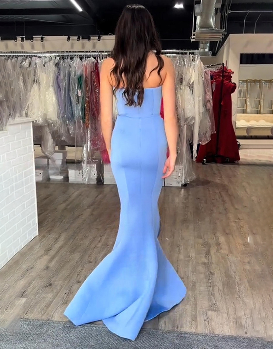 Blue Mrmaid Long Strapless Prom Dress