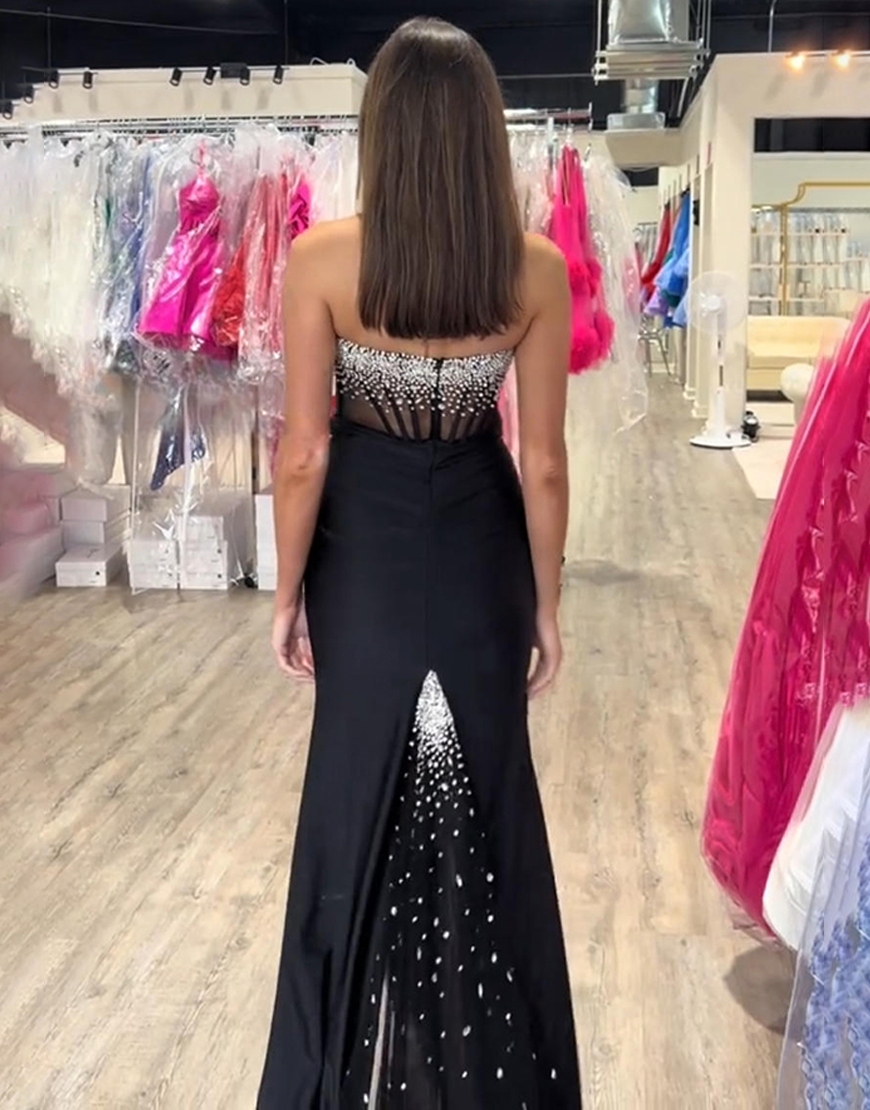 Sparkly Beaded Corset Mermaid Long Tulle Prom Dress with Slit