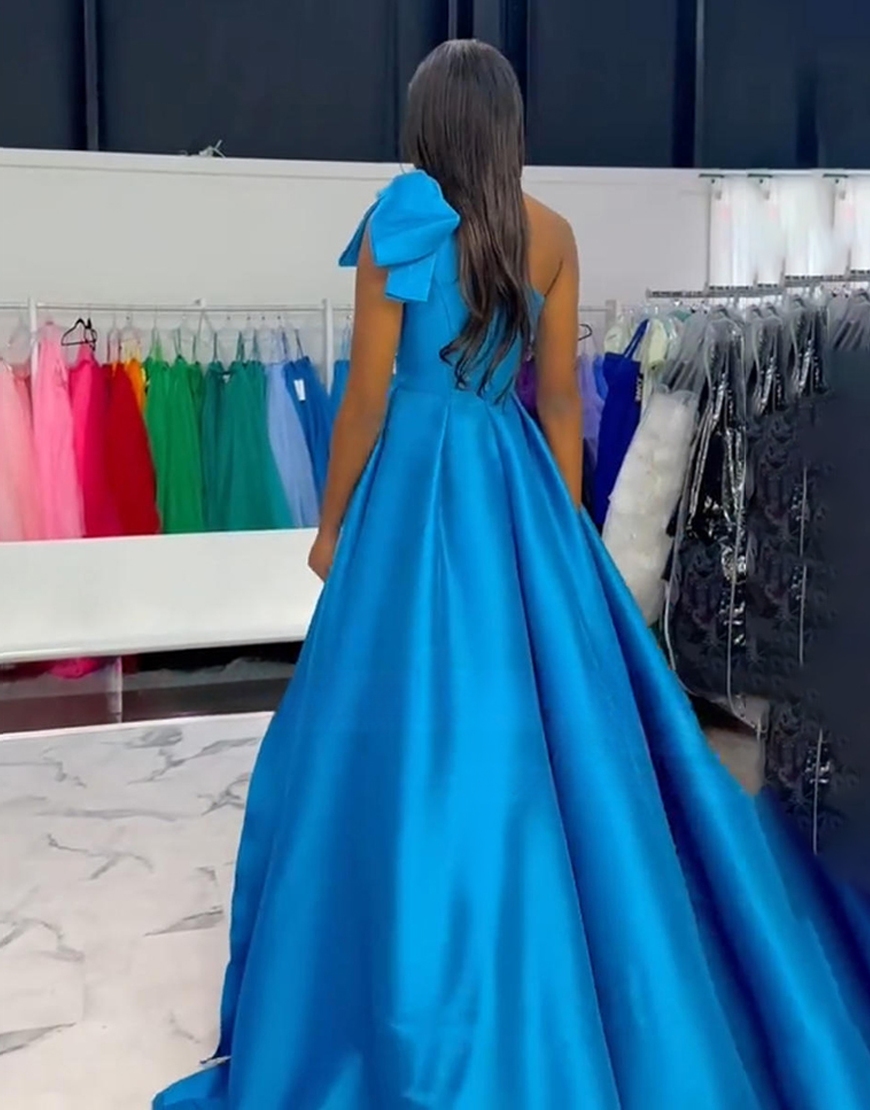 Blue One Shoulder Mermaid Long Prom Dress with Cape