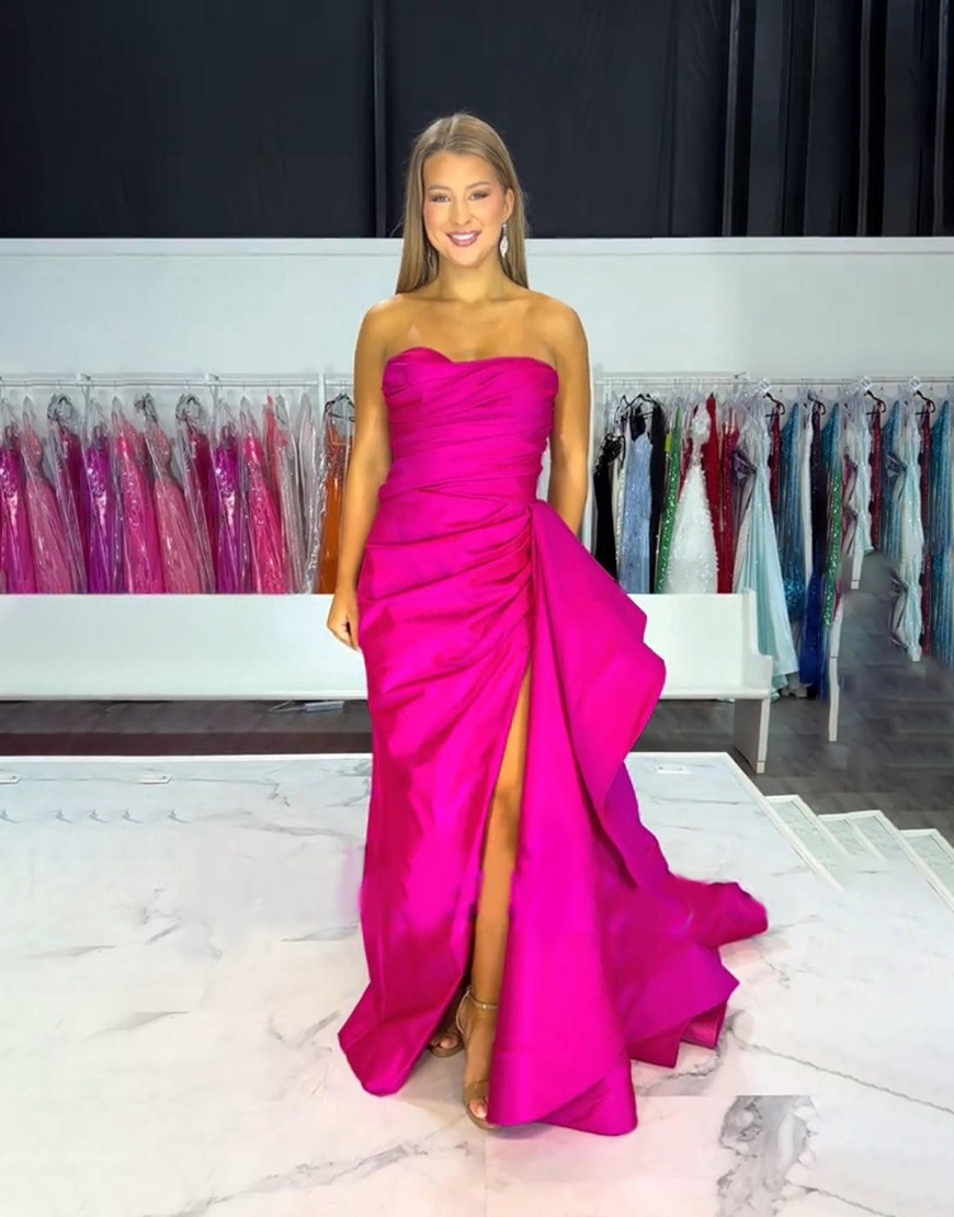 Dark Blue Mermaid Long Strapless Ruched Prom Dress with Side Cape